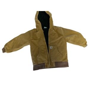 Carhartt Boys Jacket Brown Quilted Lined Canvas Hooded Work Coat Medium 10